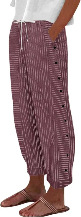 ADHOWBEW Linen Pants Women Plus Size Lounge Casual Dressy Plus Size Flowy Stretch High Waisted Petite Cotton Pants