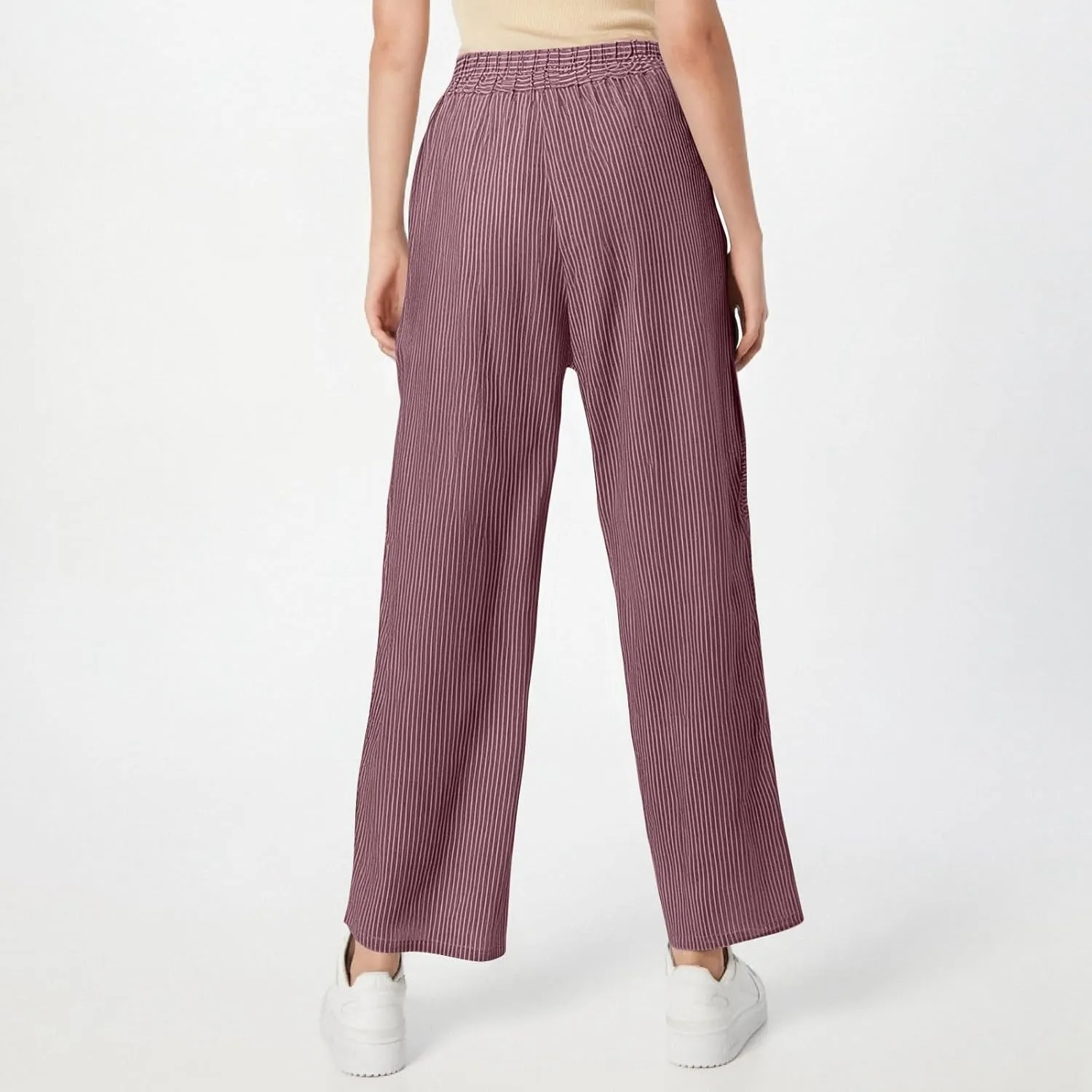 ADHOWBEW Linen Pants Women Plus Size Lounge Casual Dressy Plus Size Flowy Stretch High Waisted Petite Cotton Pants