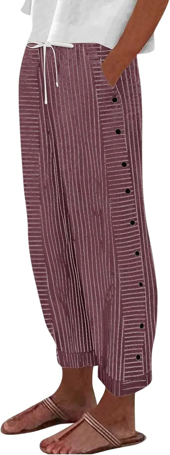 ADHOWBEW Linen Pants Women Plus Size Lounge Casual Dressy Plus Size Flowy Stretch High Waisted Petite Cotton Pants