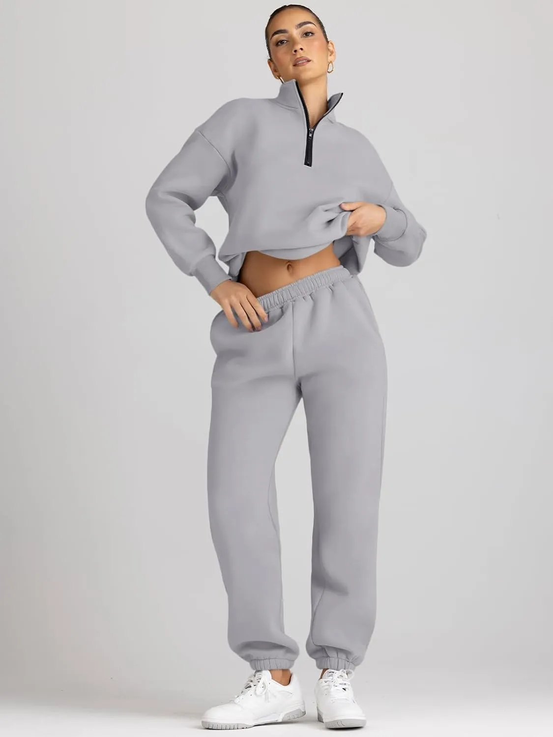AUTOMET Women's Sweatsuits 2 Piece Outfits Long Sleeve Half Zip Pullover and Baggy Sweatpants with Pockets