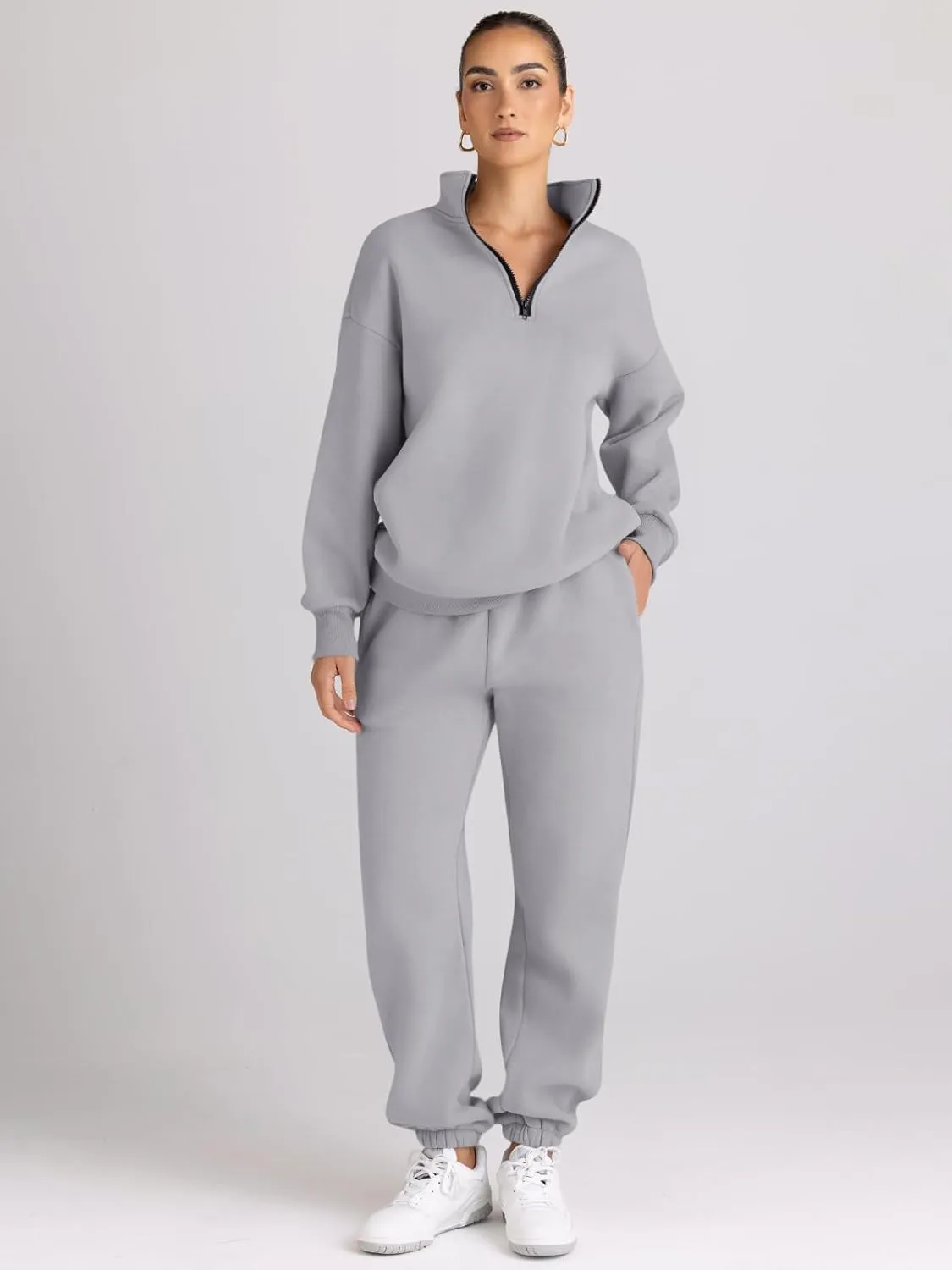 AUTOMET Women's Sweatsuits 2 Piece Outfits Long Sleeve Half Zip Pullover and Baggy Sweatpants with Pockets