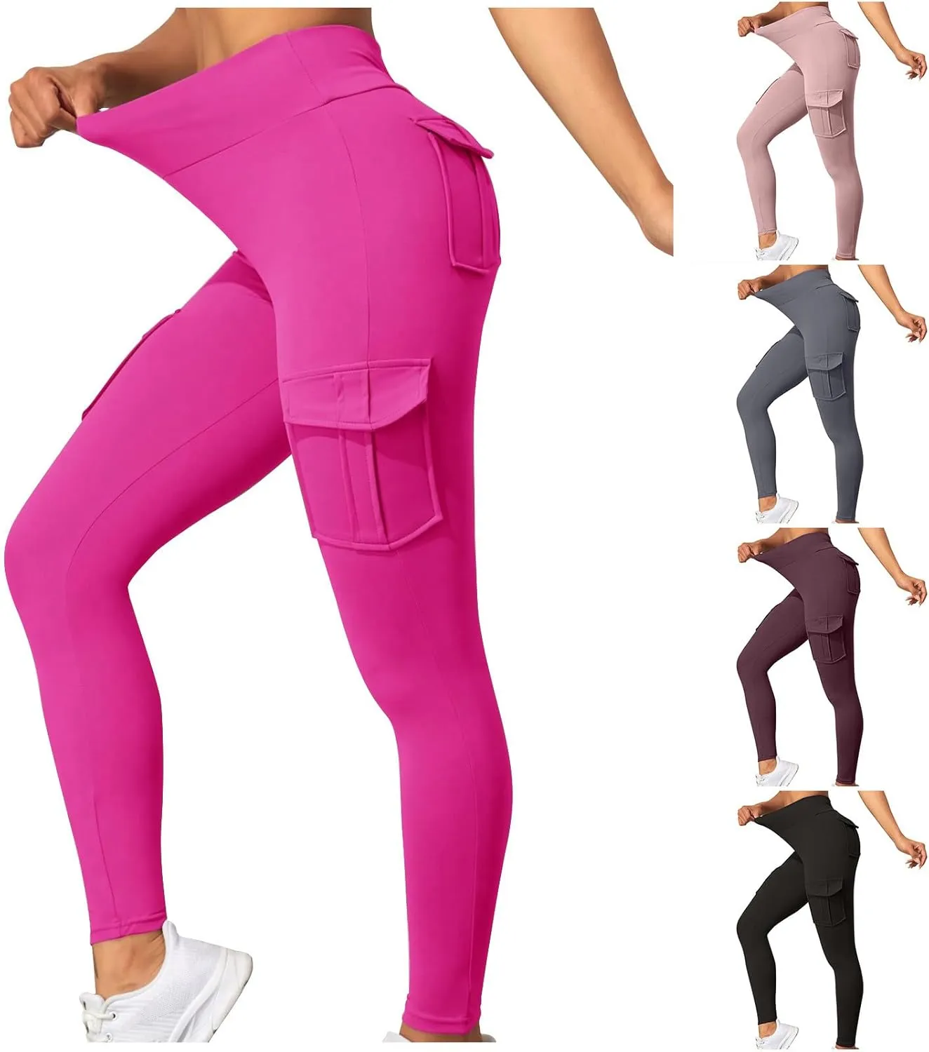 Cargo Leggings with Pockets for Women Plus Size High Waisted Tummy Control Leggings Scrunch Butt Lifting Yoga Pants