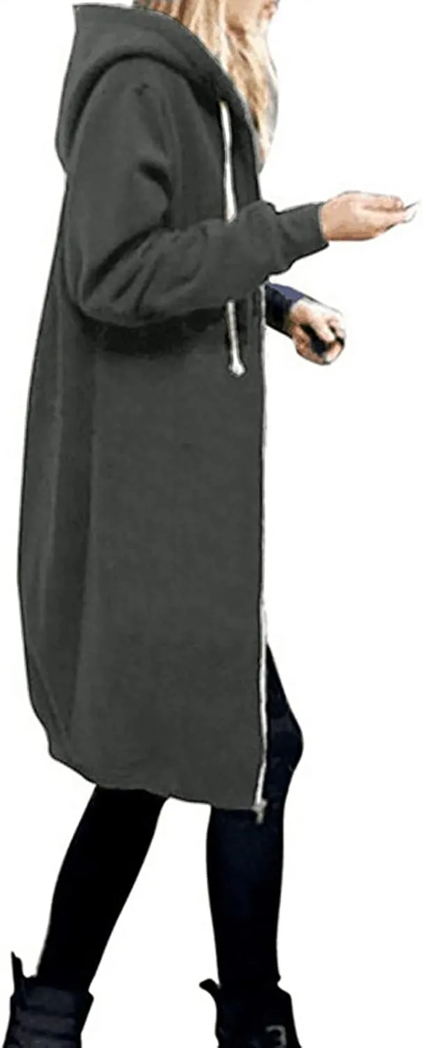 Cdiecer Women Hoodies Zip Up Long Hooded Sweatshirt Jacket Casual Front Cardigan Plus Size Fall Winter Coat with Pockets