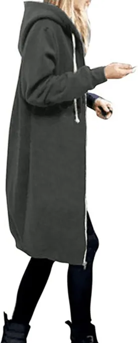 Cdiecer Women Hoodies Zip Up Long Hooded Sweatshirt Jacket Casual Front Cardigan Plus Size Fall Winter Coat with Pockets