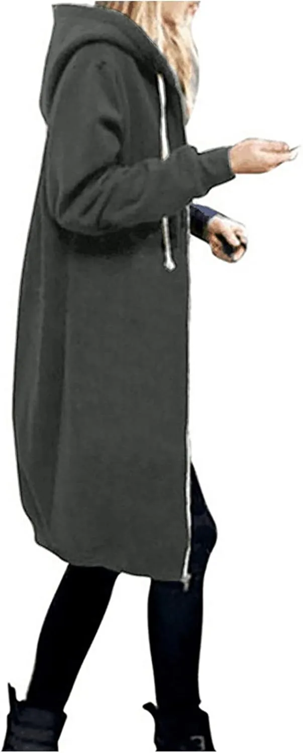 Cdiecer Women Hoodies Zip Up Long Hooded Sweatshirt Jacket Casual Front Cardigan Plus Size Fall Winter Coat with Pockets