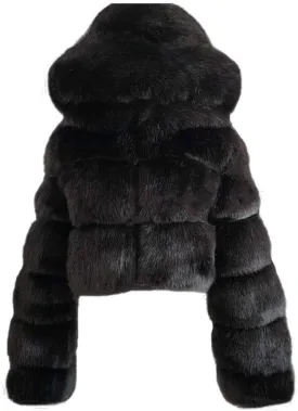 Faux Fur Coat Women with Hood Cropped Bubble Coats Fleece Fuzzy Sherpa Jackets Warm Fluffy Winter Coats Teddy Jackets