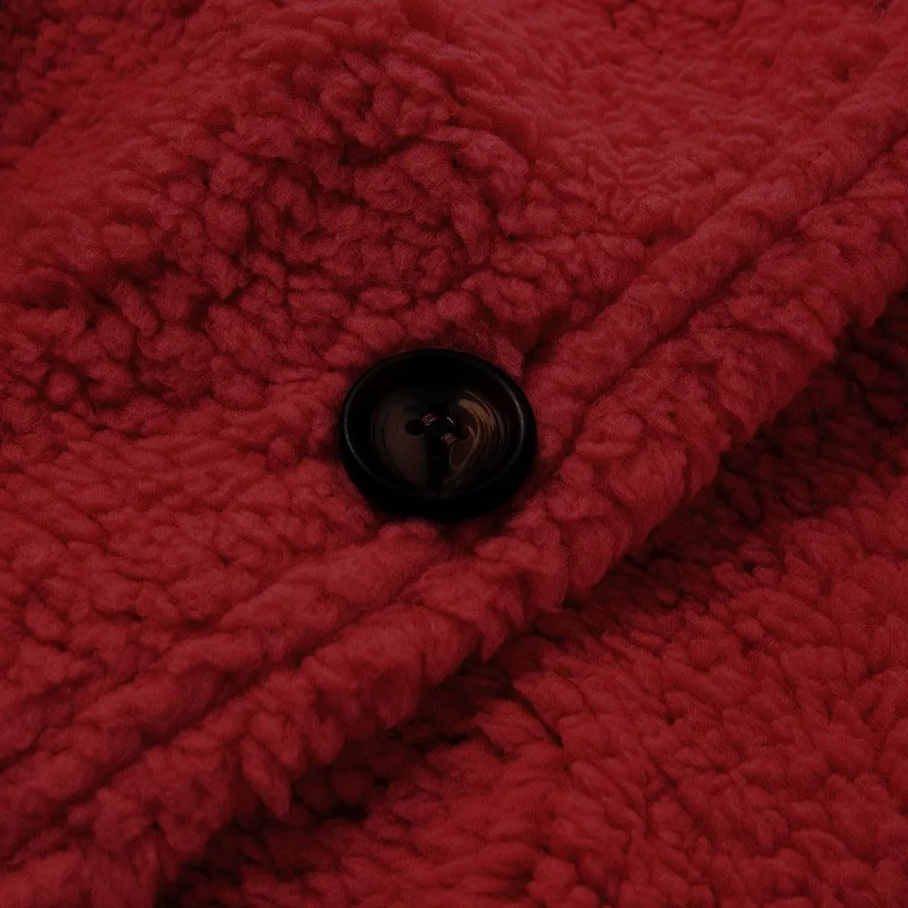 Fleece Jacket Women Button up Fuzzy Long Sleeve Warm Teddy Coats Solid Color Sherpa Jackets Fall Winter Outerwear