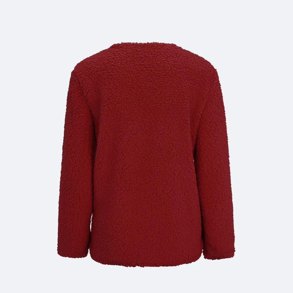 Fleece Jacket Women Button up Fuzzy Long Sleeve Warm Teddy Coats Solid Color Sherpa Jackets Fall Winter Outerwear