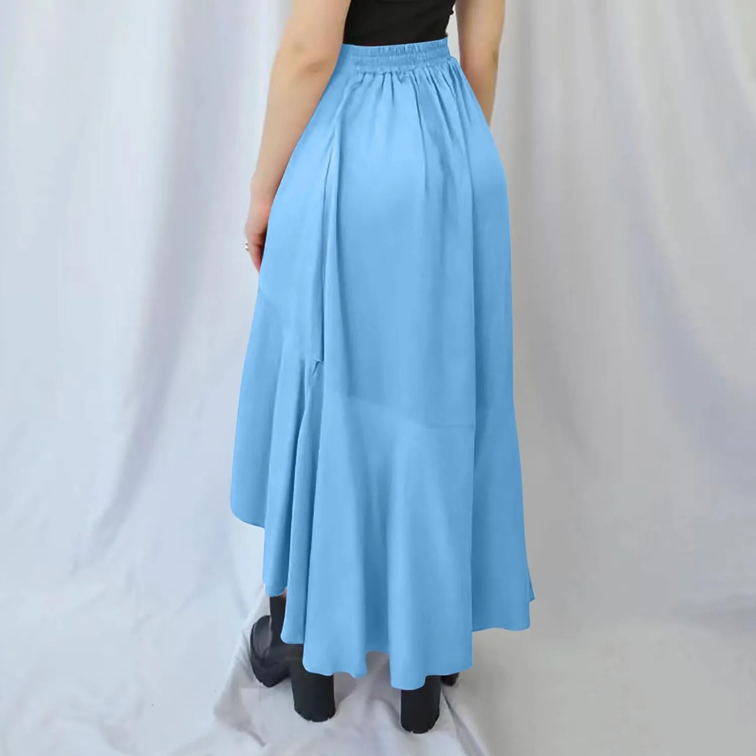 JOAU High Waist Wrap Irregular Flowy Ruffle Skirts for Women Trendy Summer High Low Slit Front A-line Midi Skirt