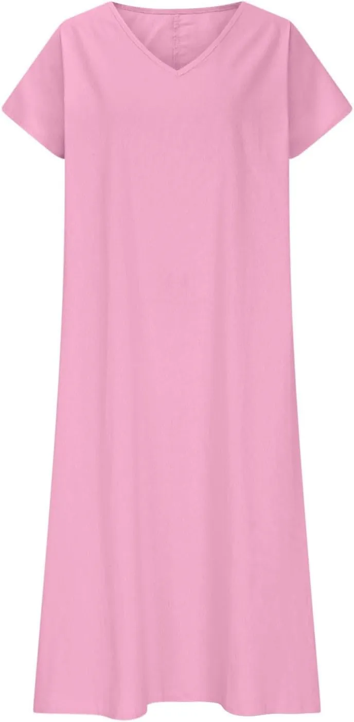 Linen Dresses for Women Trendy Vneck Long Maxi Dress Flowy Summer Sundresses Boho Beach Wear