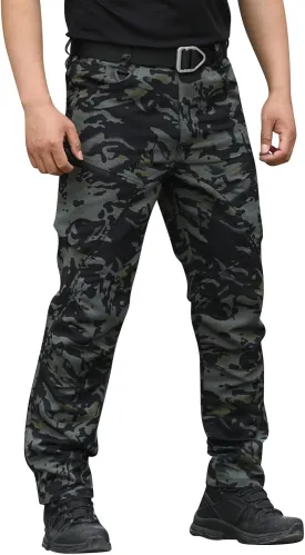 Mens Cargo Pants Multi Pockets Tactical Pants Hiking Baggy Casual Trousers Straight Water Resistant Work Pants