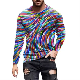 Men's Casual Loose Fit T-Shirt Graphic Abstract Long Sleeve Blouse 3D Print Tops Fashion Designer Vintage Shirts