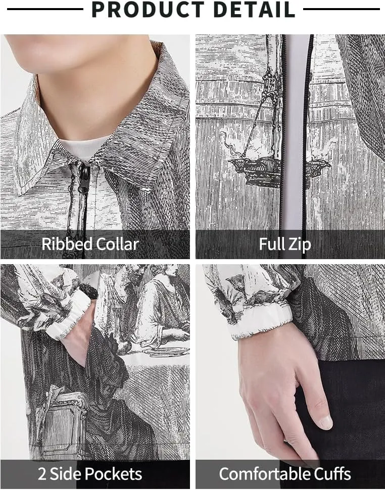 Men's Lightweight Jackets Collared Bomber Windbreaker Zip Up Shirt Jacket Vintage Varsity Golf Coat Jackets for Men