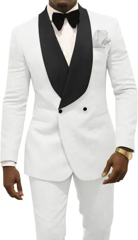 Men's Two Piece Shawl Lapel Suit Jacquard Tuxedo for Wedding Daily Business Blazer Pant Set