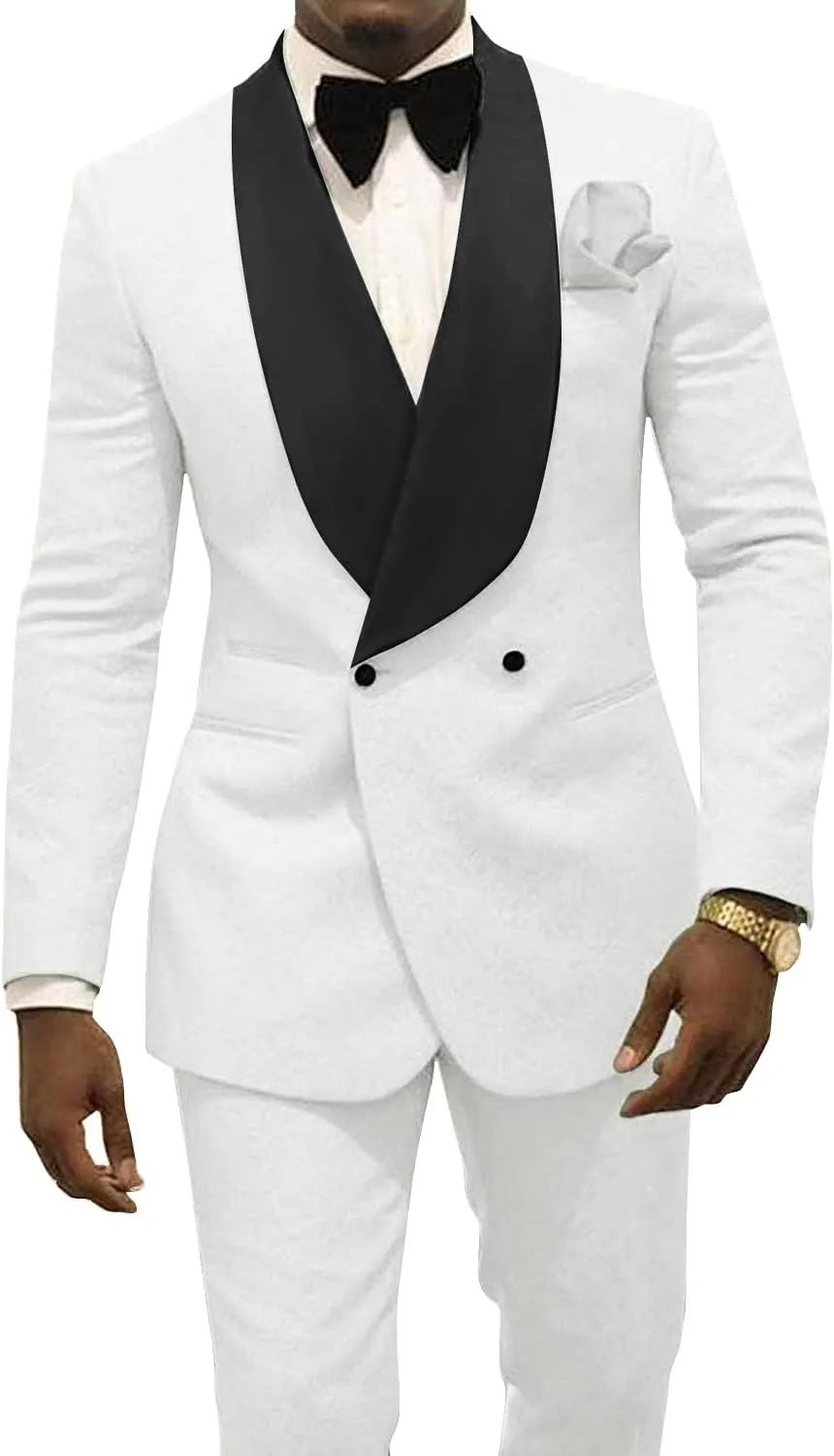 Men's Two Piece Shawl Lapel Suit Jacquard Tuxedo for Wedding Daily Business Blazer Pant Set