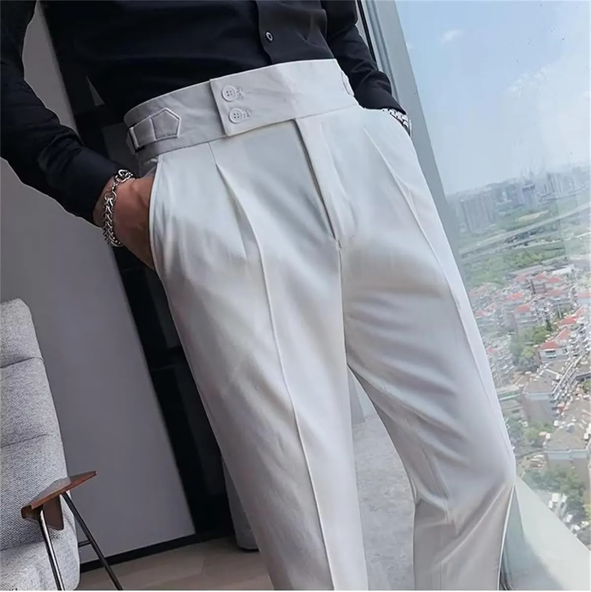 Mixgent Pants for Men, TimelessForm - Men's High Waisted Pleated Pants, Quick Dry Dress Pants Classic Fit