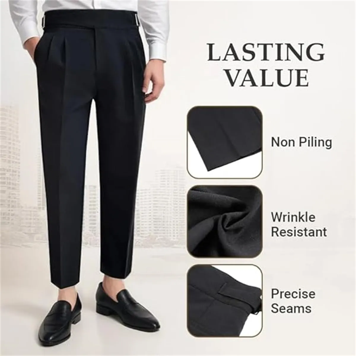 Mixgent Pants for Men, TimelessForm - Men's High Waisted Pleated Pants, Quick Dry Dress Pants Classic Fit