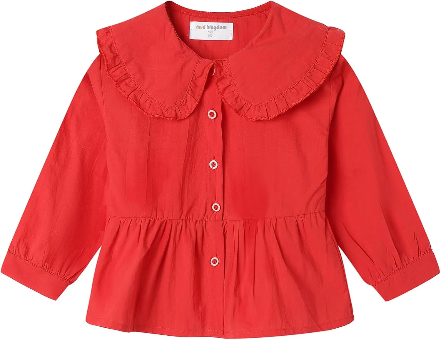Mud Kingdom Girls Blouse Shirts Spring Fall Long Sleeve Button-Down Top Ruffle Collar