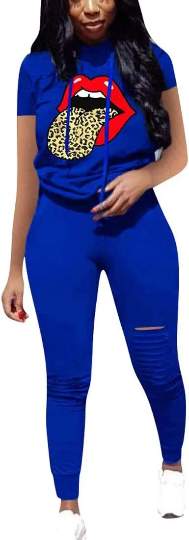 Nimsruc Two Piece Outfits for Women Short Sleeve Sweatsuit Casual Tracksuit