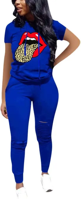 Nimsruc Two Piece Outfits for Women Short Sleeve Sweatsuit Casual Tracksuit
