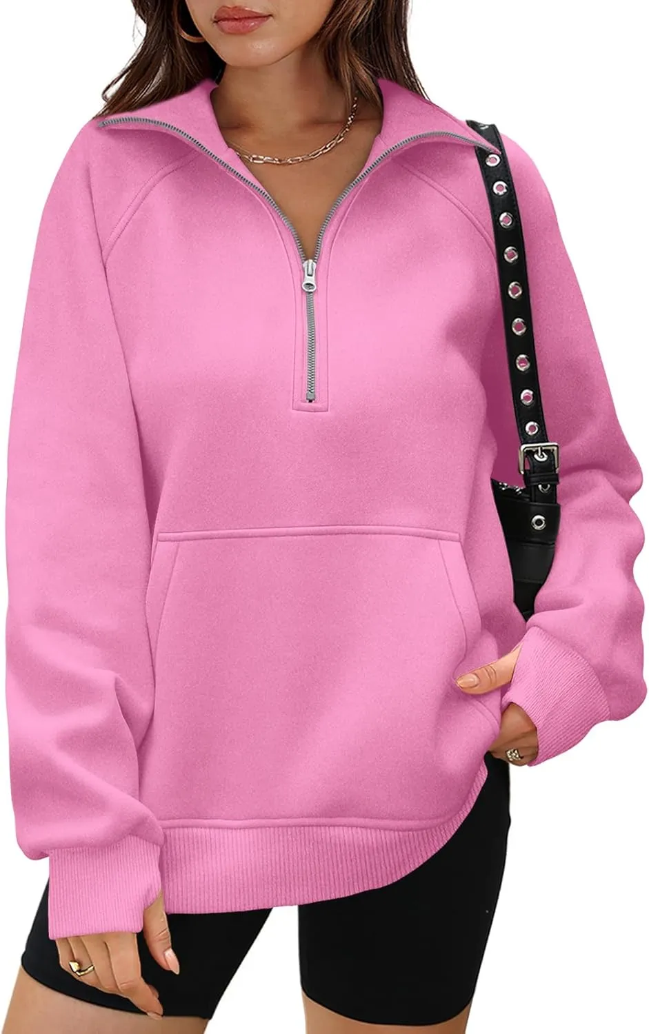 OFEEFAN Quarter Zip Sweatshirts For Women Pullover Oversized Hoodies Sweaters Fall Outfits Winter Clothes Thumb Hole 2024