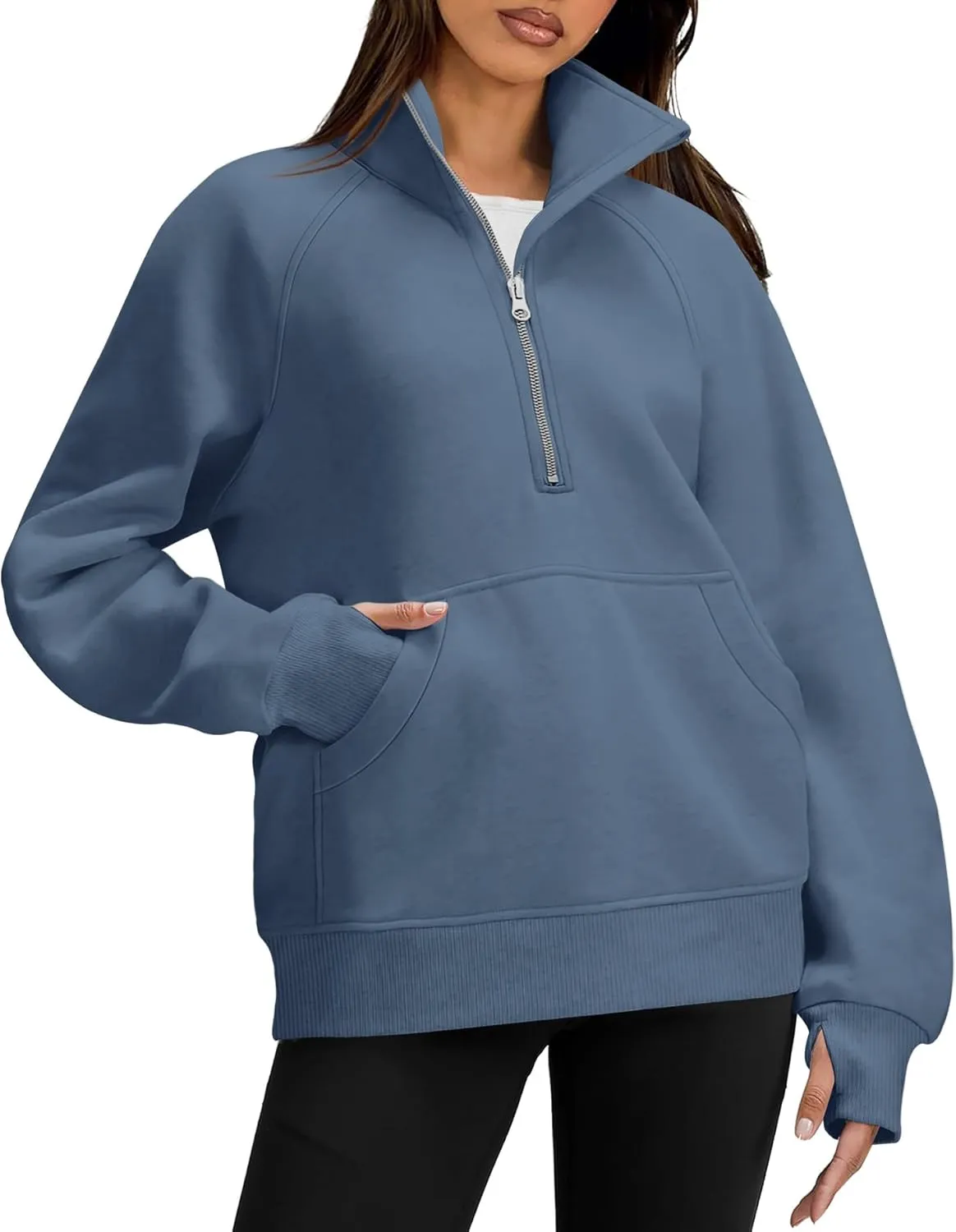 OFEEFAN Quarter Zip Sweatshirts For Women Pullover Oversized Hoodies Sweaters Fall Outfits Winter Clothes Thumb Hole 2024