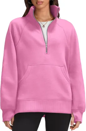 OFEEFAN Quarter Zip Sweatshirts For Women Pullover Oversized Hoodies Sweaters Fall Outfits Winter Clothes Thumb Hole 2024