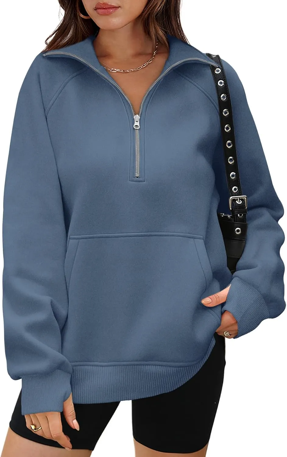 OFEEFAN Quarter Zip Sweatshirts For Women Pullover Oversized Hoodies Sweaters Fall Outfits Winter Clothes Thumb Hole 2024