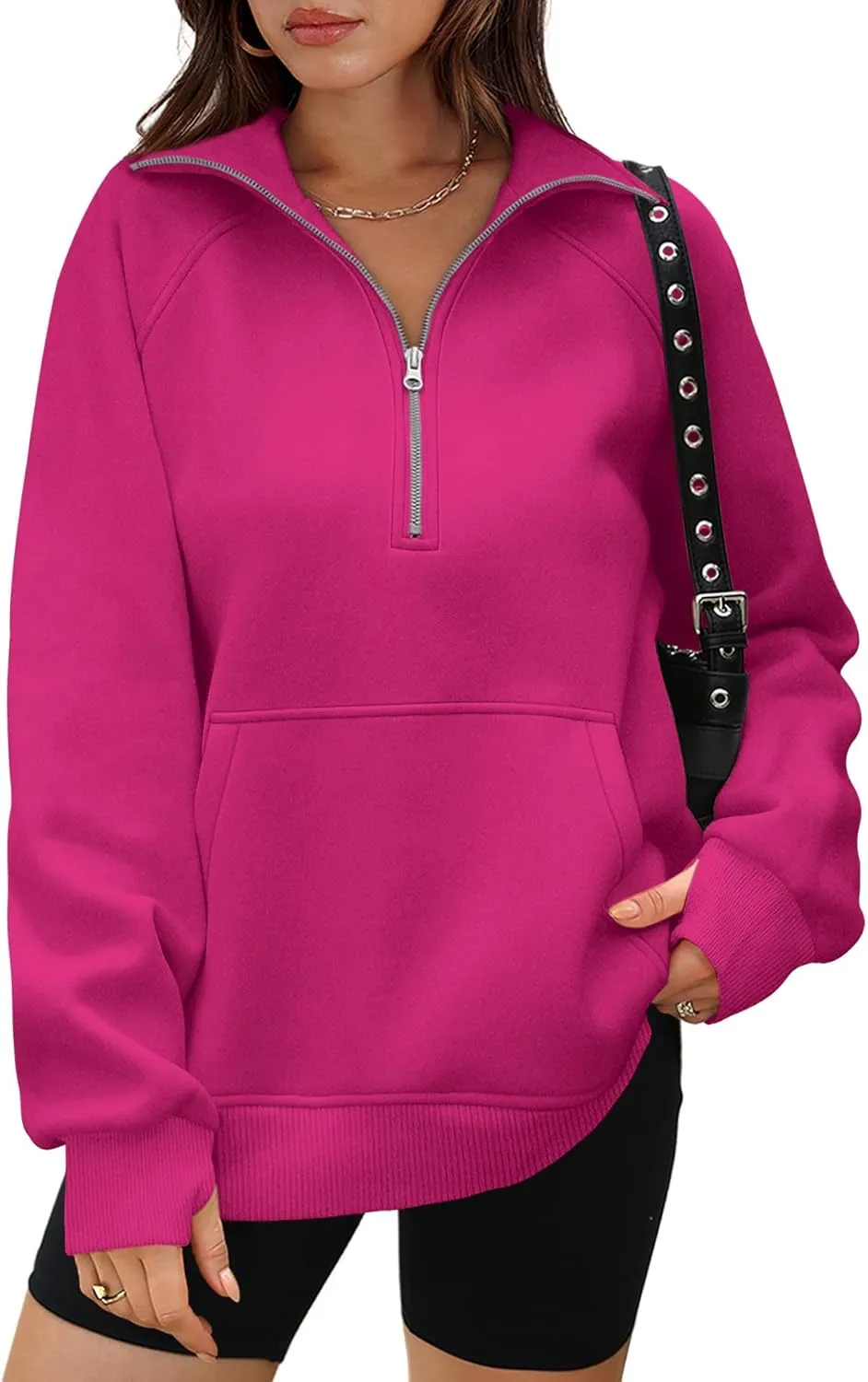 OFEEFAN Quarter Zip Sweatshirts For Women Pullover Oversized Hoodies Sweaters Fall Outfits Winter Clothes Thumb Hole 2024