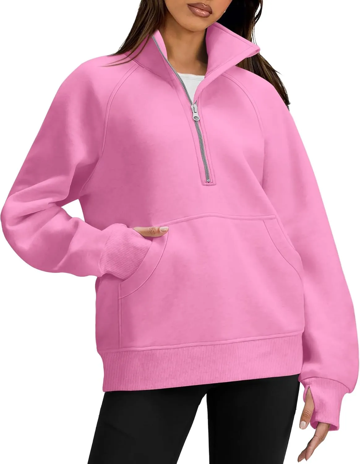 OFEEFAN Quarter Zip Sweatshirts For Women Pullover Oversized Hoodies Sweaters Fall Outfits Winter Clothes Thumb Hole 2024