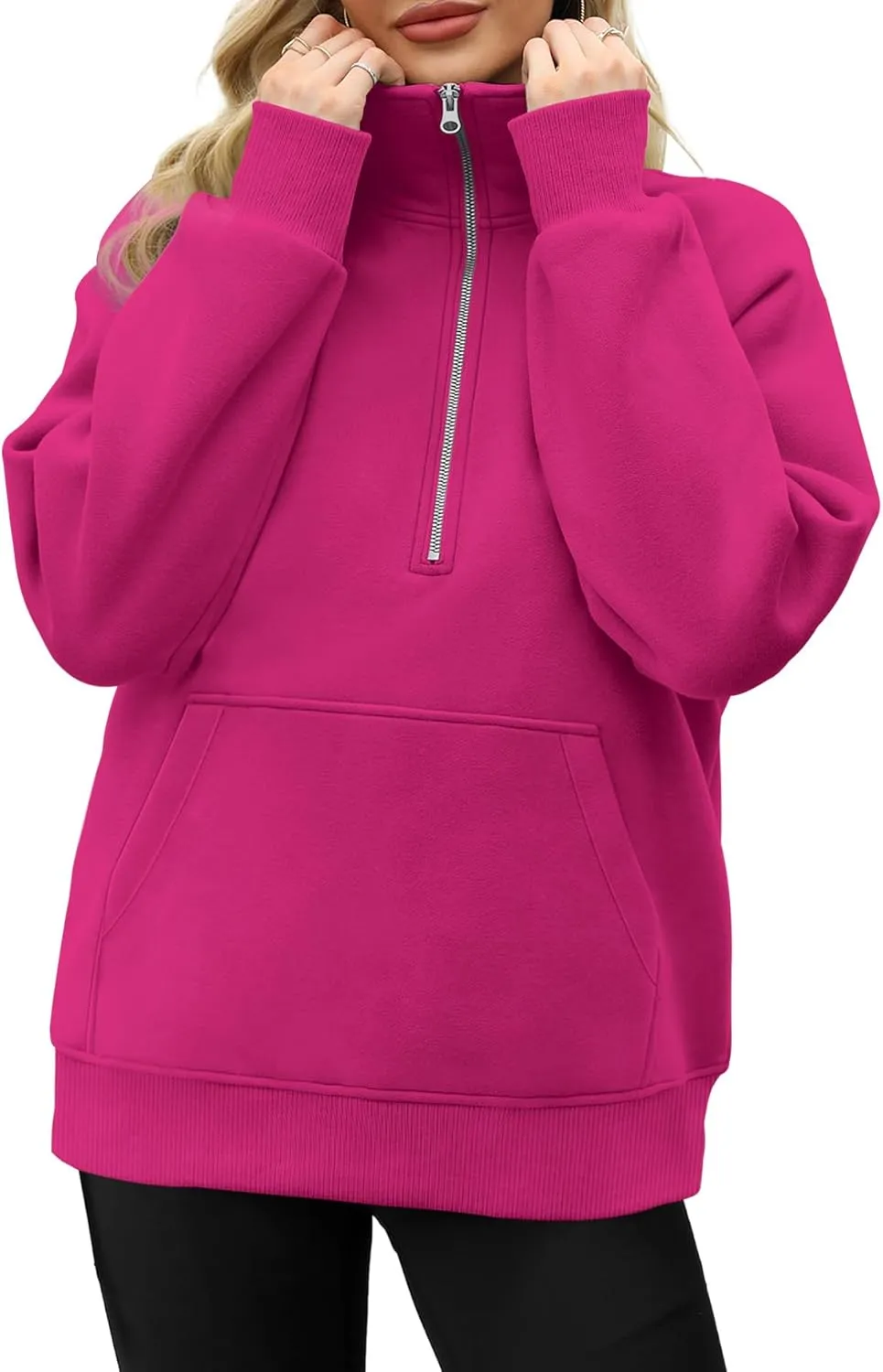 OFEEFAN Quarter Zip Sweatshirts For Women Pullover Oversized Hoodies Sweaters Fall Outfits Winter Clothes Thumb Hole 2024