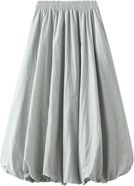 Oplxuo Women Y2K Bubble Maxi Skirt Elastic High Waisted Pleated Flowy A Line Long Puff Skirts Ruffle Hem Balloon Skirts