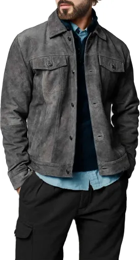 Premium Vintage Trucker Suede Leather Jacket Men Genuine Lambskin Men Leather Jackets Shirt Collar Jackets For Mens
