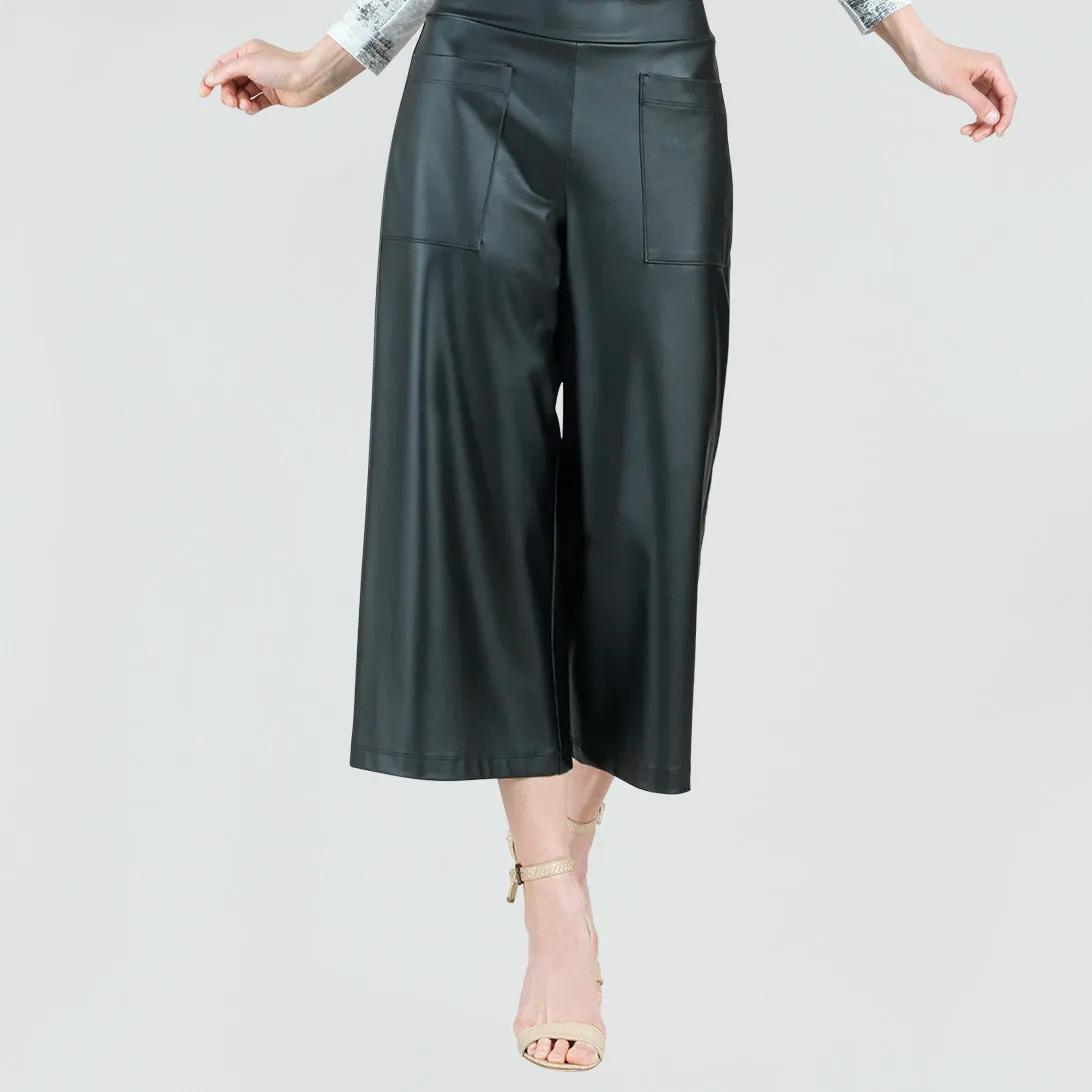 PREORDER-Liquid Leather Front Pocket Gaucho Pant-Black