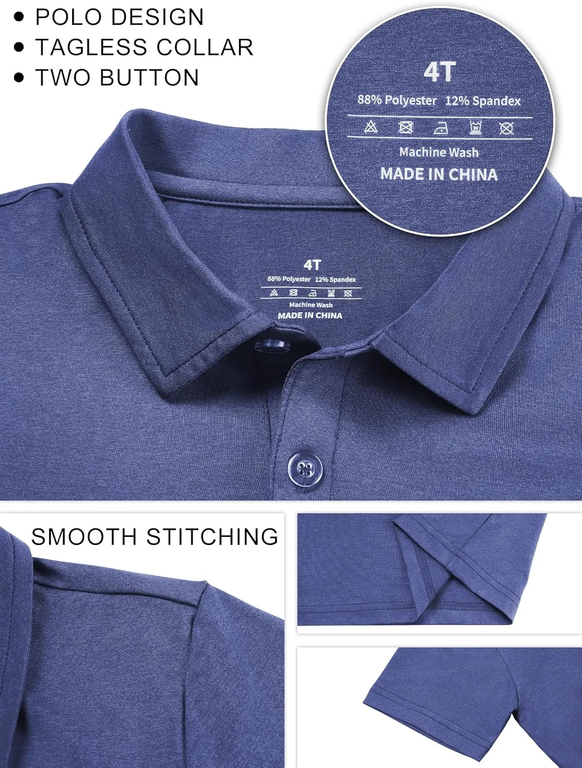 QBK Boys' Active Performance Golf Polo Shirts Kids Dry Fit School Uniform for Toddler to Youth