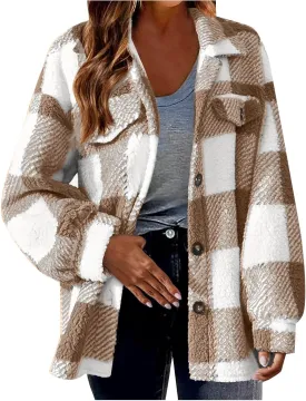 Shackets for Women 2024 Plus Size Fleece Lined Flannel Jacket,Plaid Button Down Shirt Fashion Fall Winter Outfits