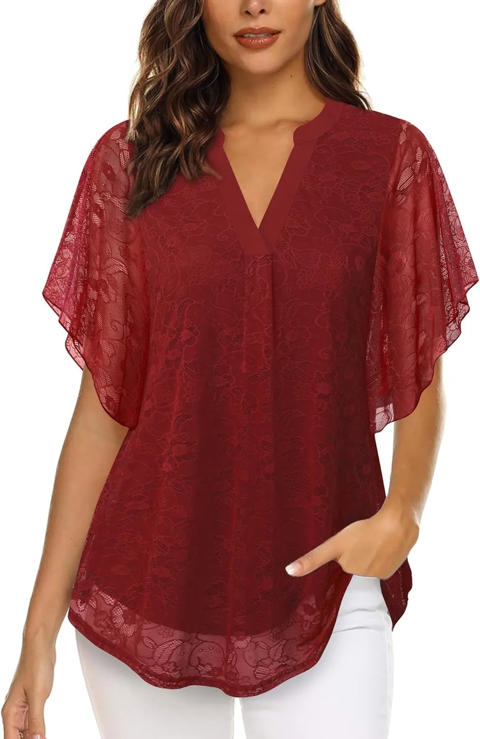 Timeson Womens Tops Dressy Casual Short Sleeve Lace Shirts Evening Date Elegant Office Wear Clothes