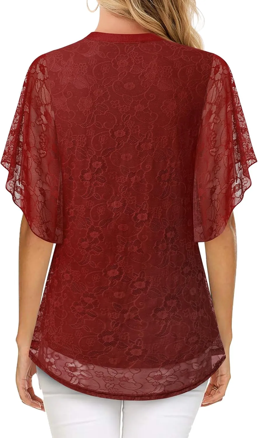 Timeson Womens Tops Dressy Casual Short Sleeve Lace Shirts Evening Date Elegant Office Wear Clothes