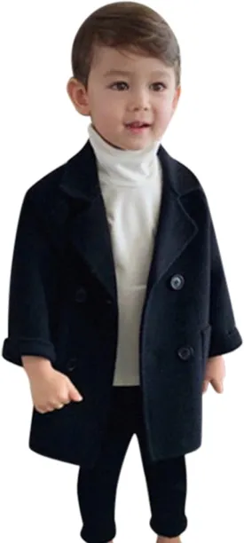 Toddler Kids Coat Elegant Double Breasted Wool Blend Over Coat Baby Boys Girls Trench Coat Jacket Christmas Outfit