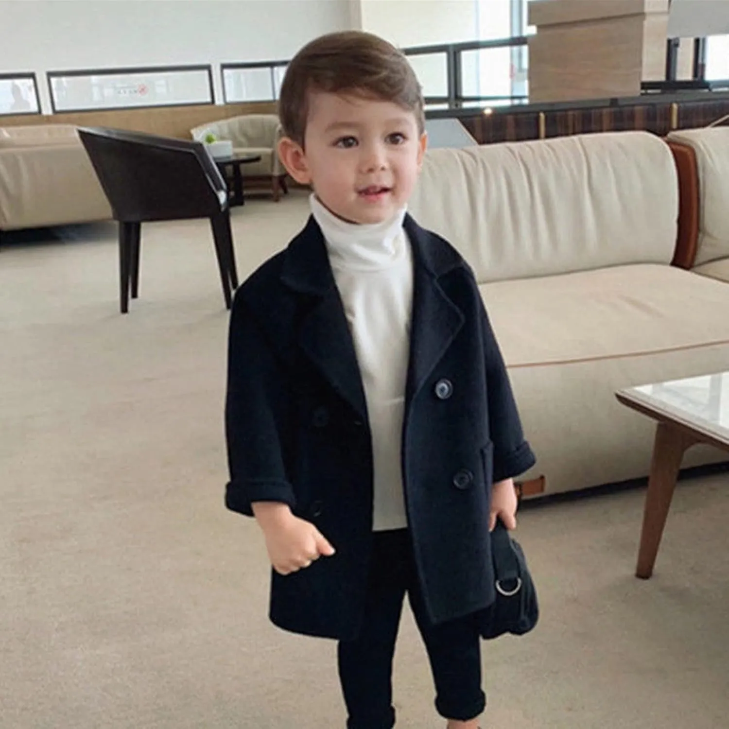 Toddler Kids Coat Elegant Double Breasted Wool Blend Over Coat Baby Boys Girls Trench Coat Jacket Christmas Outfit