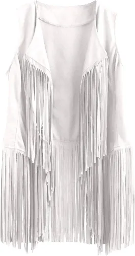 Trendy Faux Suede Fringe Jacket for Women 70s Hippie Cardigans Vest Motorcycle Tassels Sleeveless Coats