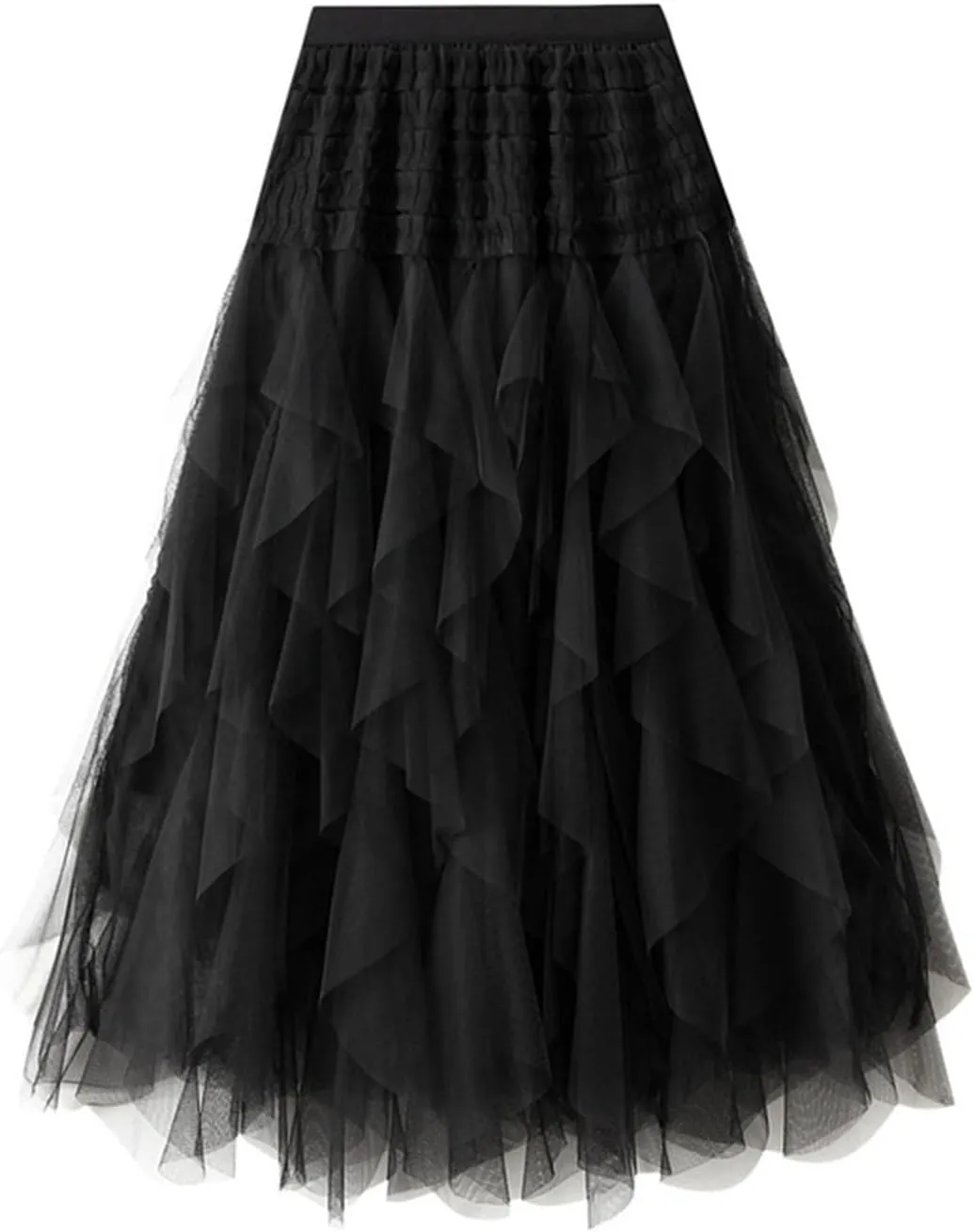 Tulle Tutu Skirts for Women Summer Fashion Elastic High Waist Tiered Ruffle Hem Midi Skirt Elegant Puffy Fairy Skirt