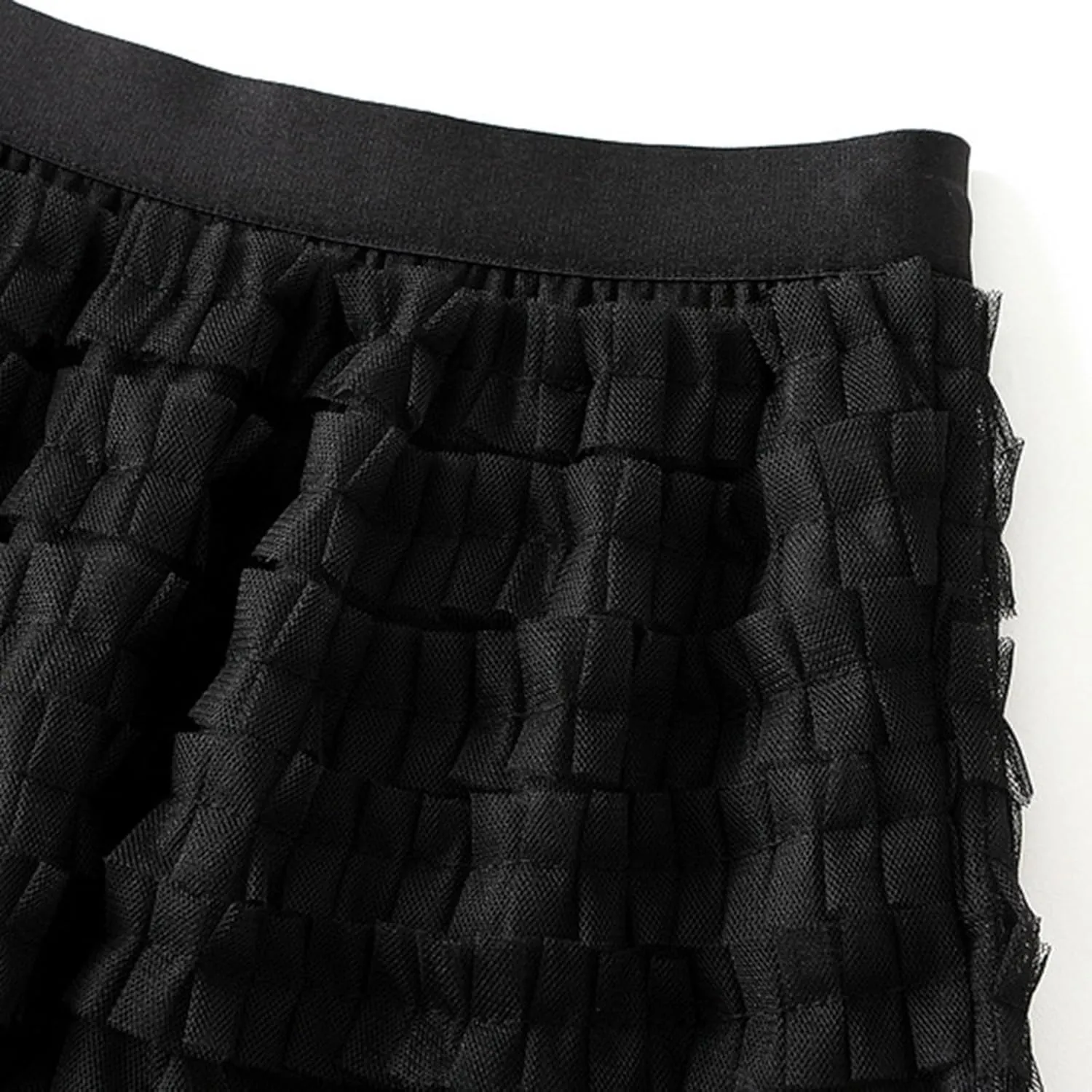 Tulle Tutu Skirts for Women Summer Fashion Elastic High Waist Tiered Ruffle Hem Midi Skirt Elegant Puffy Fairy Skirt