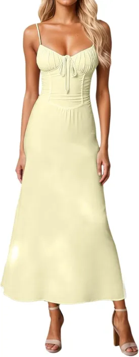 Women Y2k Bodycon Long Dress Spaghetti Strap Low Cut Dresses Casual Backless Trendy Flowy Maxi Dress Sexy Clubwear