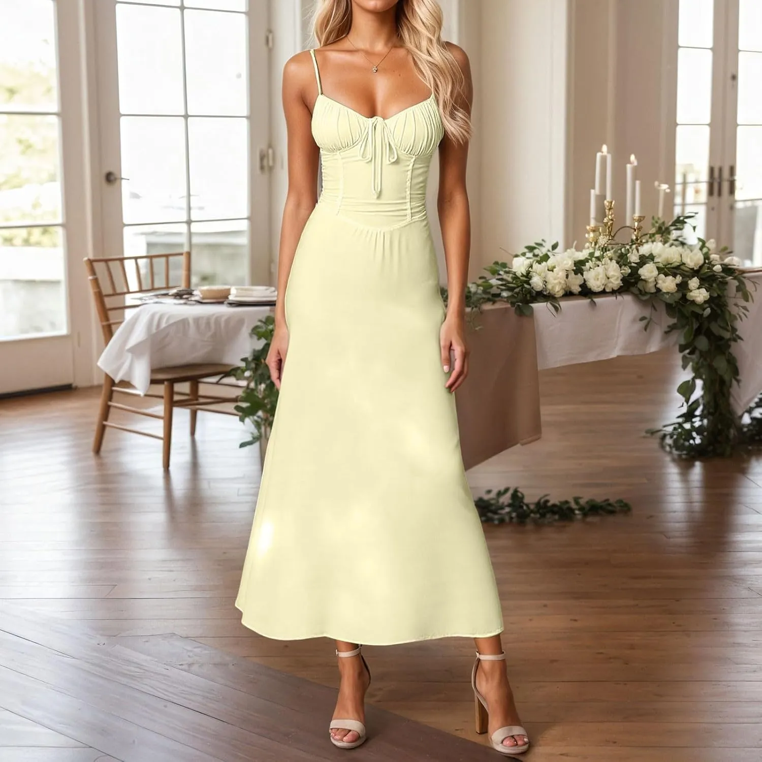 Women Y2k Bodycon Long Dress Spaghetti Strap Low Cut Dresses Casual Backless Trendy Flowy Maxi Dress Sexy Clubwear
