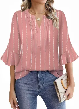Womens 3/4 Sleeve Tops Shirts for Women Spring Fashion Clothes Trendy Summer Blouses S-XXL