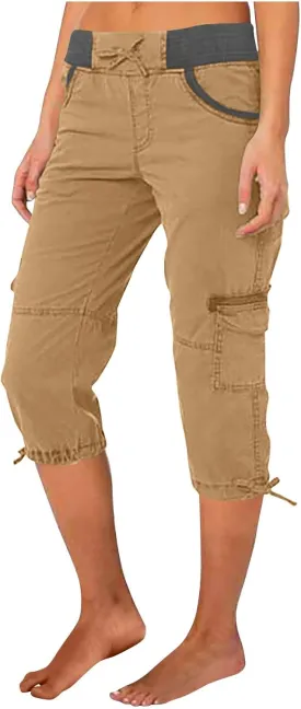 Women's Cargo Capris Summer 2025 Dressy Casual Elastic Hiking Pants Outdoor Cuffed Hem Capris with Pockets 2025 New