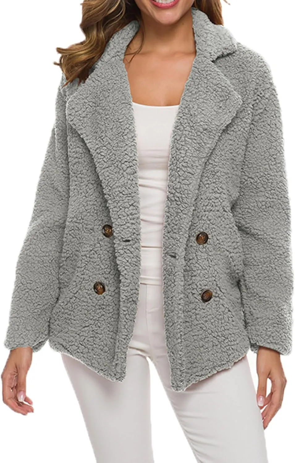 Womens Faux Fur Winter Coats Sherpa Fleece Jacket Teddy Coat for Women Button Down Shearling Oversized Shacket Jackets