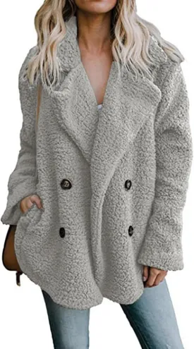 Womens Faux Fur Winter Coats Sherpa Fleece Jacket Teddy Coat for Women Button Down Shearling Oversized Shacket Jackets