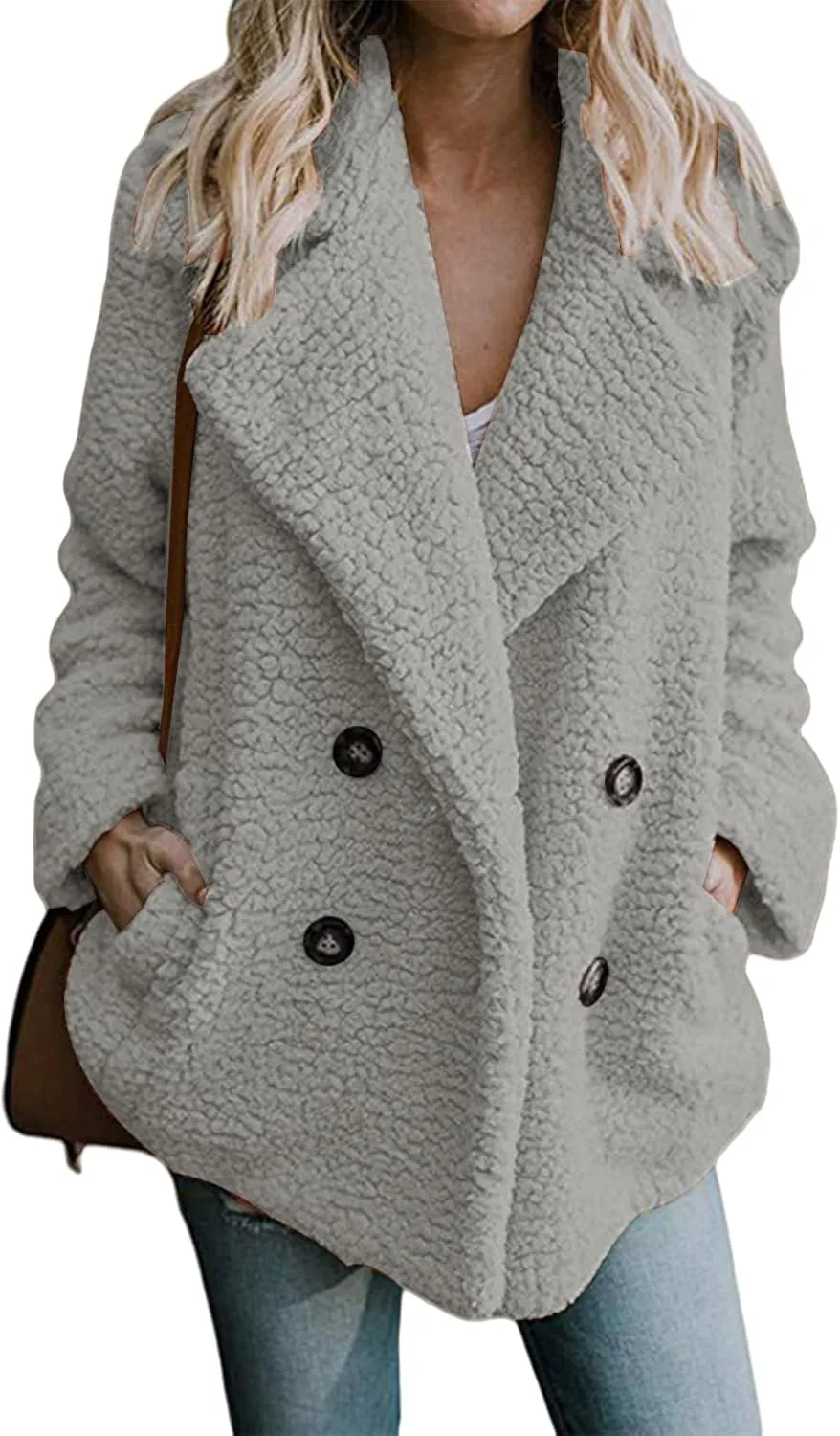 Womens Faux Fur Winter Coats Sherpa Fleece Jacket Teddy Coat for Women Button Down Shearling Oversized Shacket Jackets
